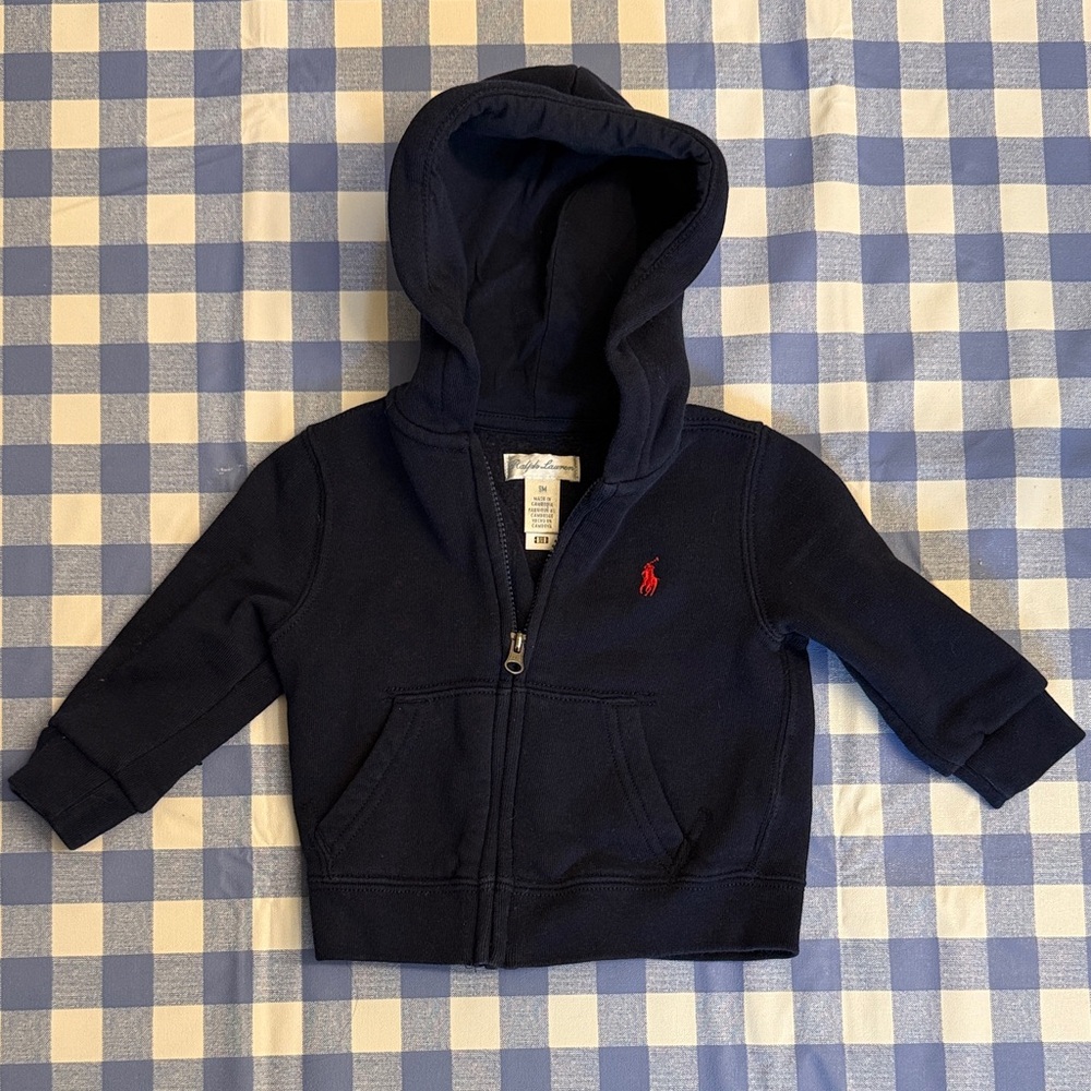 Ralph Lauren Navy Hoodie with Red Pony Logo